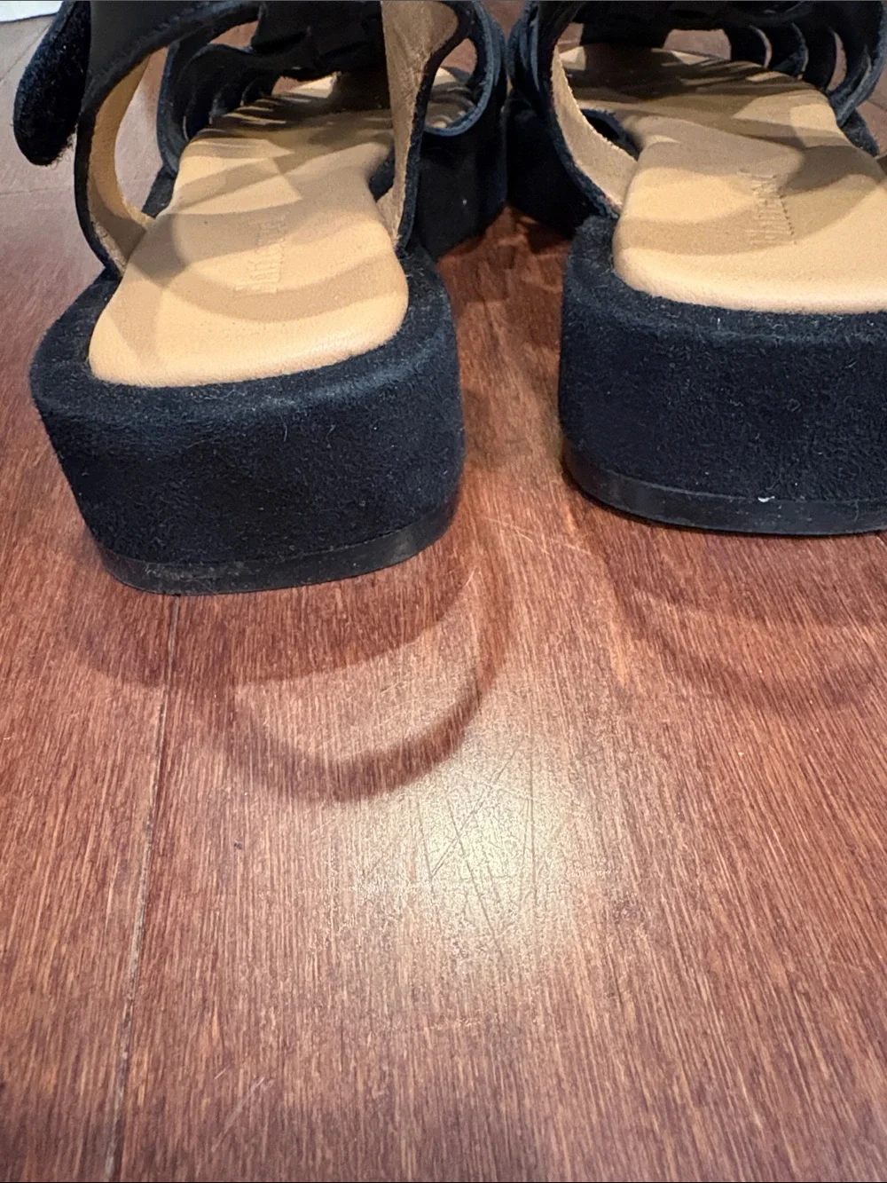 Flattered Black Woven Leather Sandals with Ankle Strap